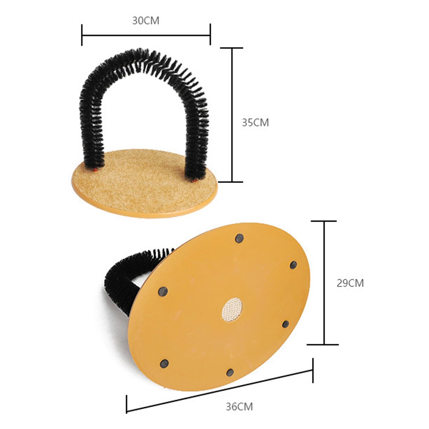 Measurement chart of a pet grooming tool with dimensions labeled.