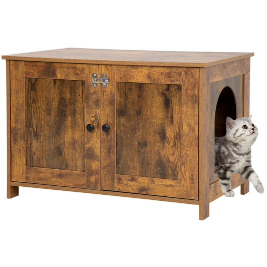 Hidden Cat Litter Box Enclosure – Wooden Furniture End Table