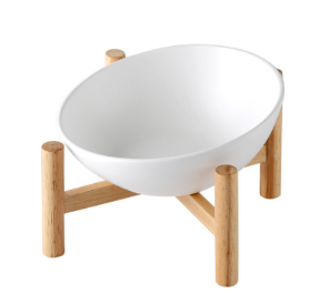 Elevated Ceramic Pet Bowl Set with Bamboo Stand – For Cats & Small Dogs