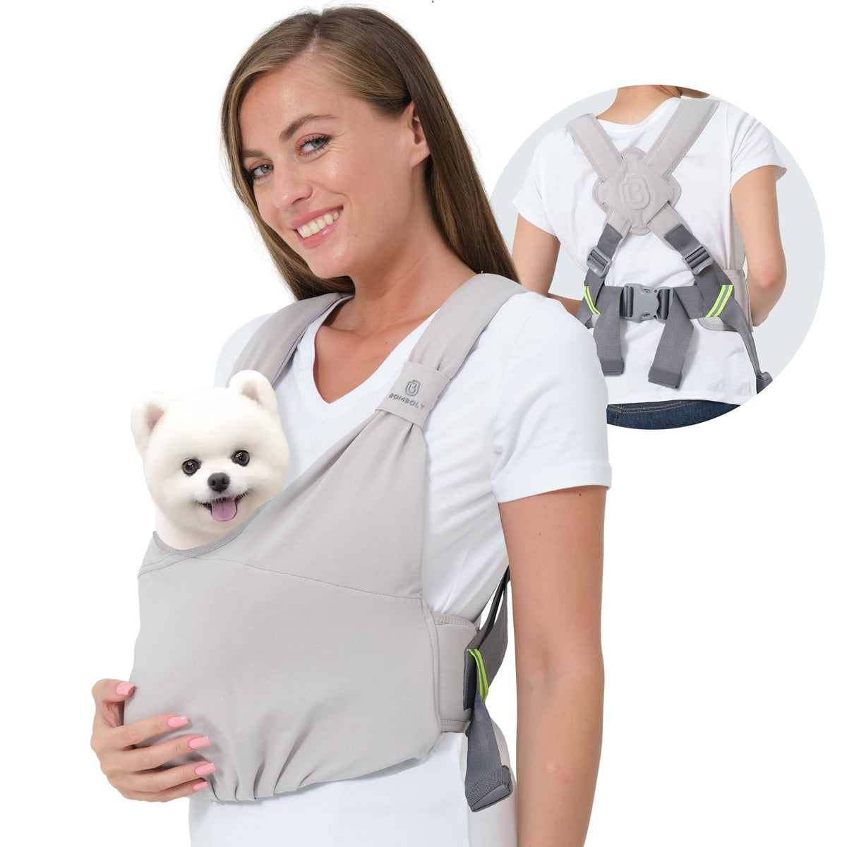 BOMBOLY Dog Carrier for Small Dogs Front Facing Dog Sling Carrier for Small Dog & Puppy Hands Free Pet Carrier Sling Soft Cotton Anxiety Relief Swaddle Wrap Size Adjustable Light Grey