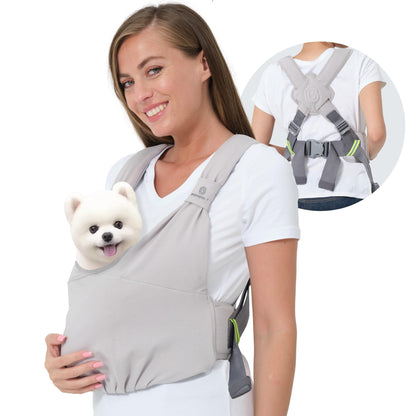 BOMBOLY Dog Carrier for Small Dogs Front Facing Dog Sling Carrier for Small Dog & Puppy Hands Free Pet Carrier Sling Soft Cotton Anxiety Relief Swaddle Wrap Size Adjustable Light Grey