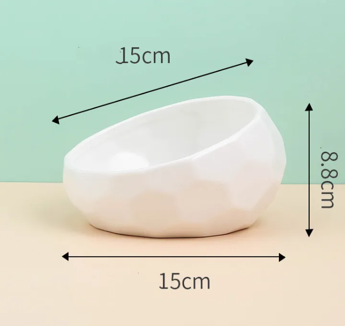 Tilted Ceramic Pet Bowl with Wooden Stand – Ergonomic Design for Cats & Dogs