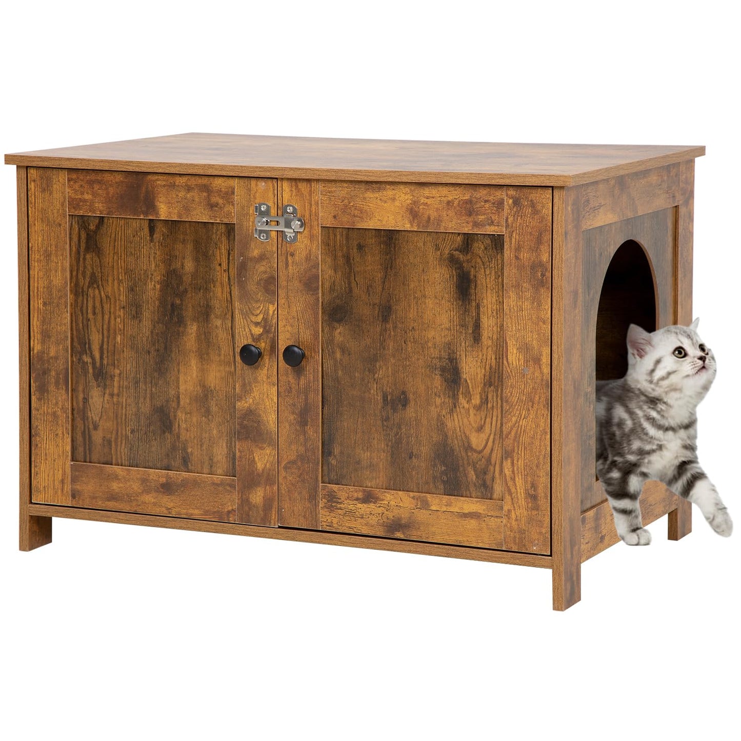Hidden Cat Litter Box Enclosure – Wooden Furniture End Table