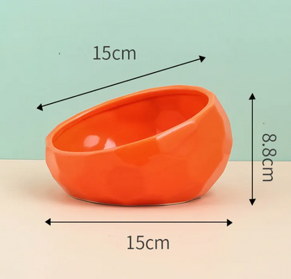 Tilted Ceramic Pet Bowl with Wooden Stand – Ergonomic Design for Cats & Dogs