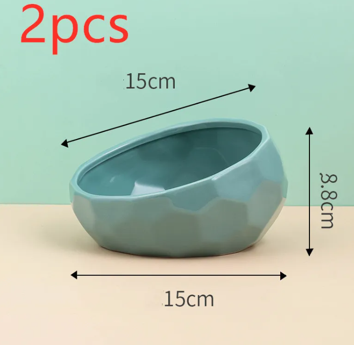 Tilted Ceramic Pet Bowl with Wooden Stand – Ergonomic Design for Cats & Dogs