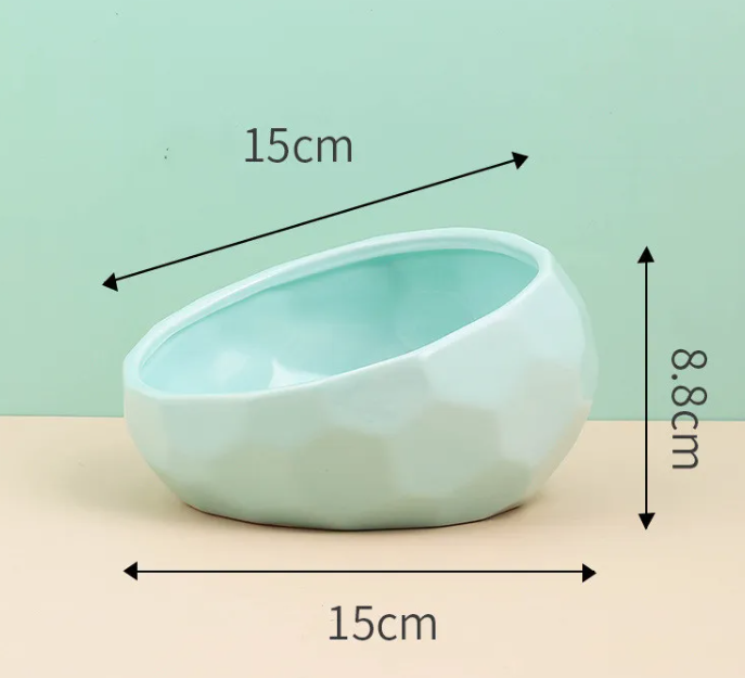 Tilted Ceramic Pet Bowl with Wooden Stand – Ergonomic Design for Cats & Dogs