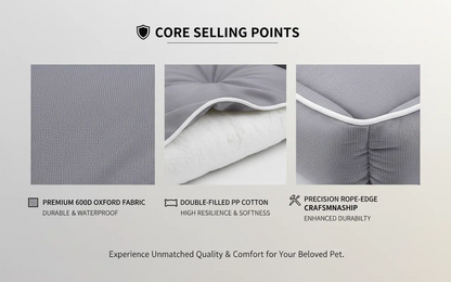Product description slide highlighting core selling points with fabric texture and craftsmanship details.