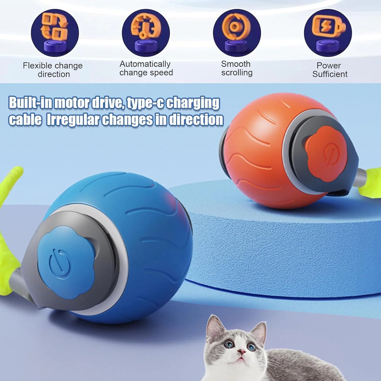 Speedy Whisker Cat Toy, Interactive Motion Toy for Cats, USB Rechargeable Cat Ball