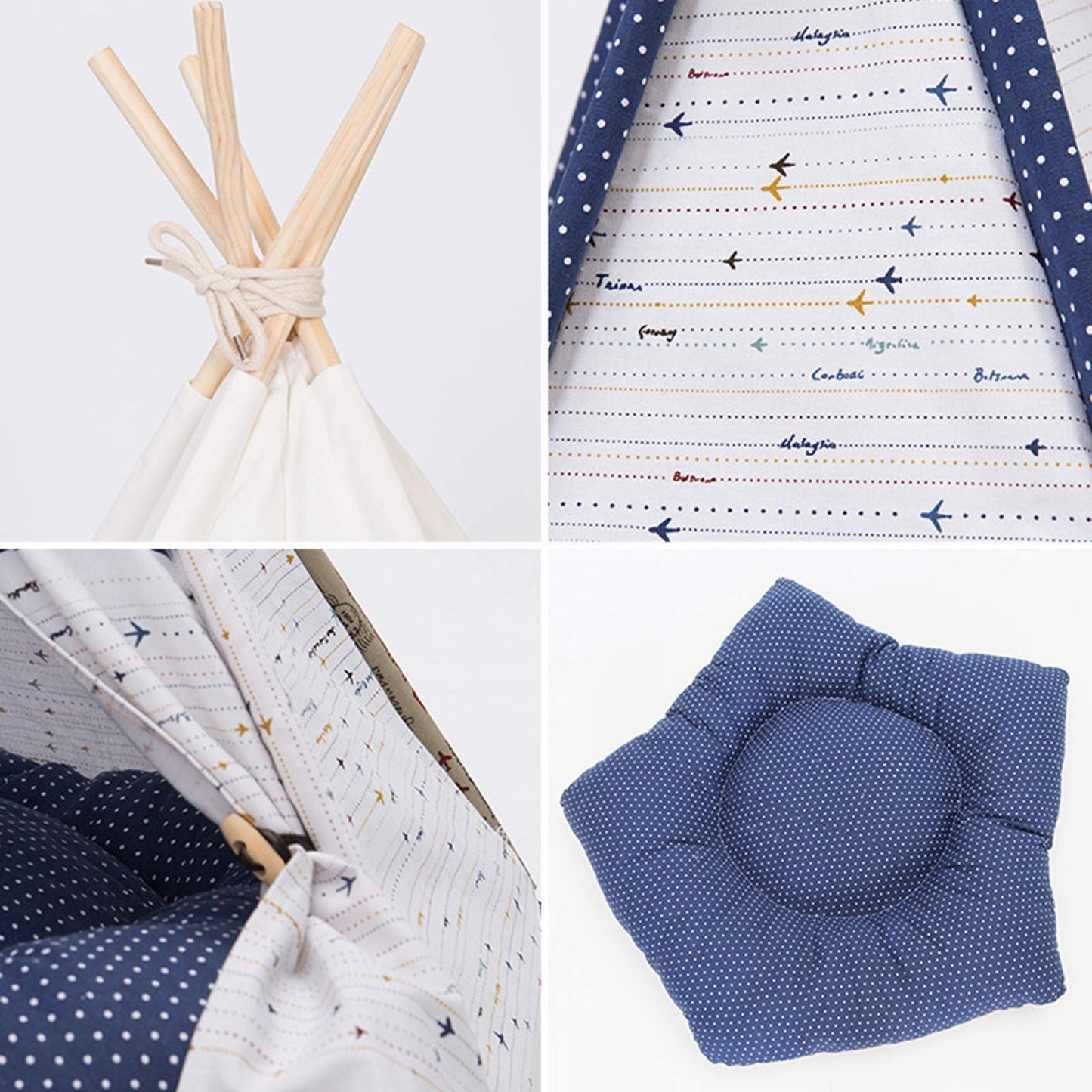 Pet teepee with star pattern and a sleeping dog inside