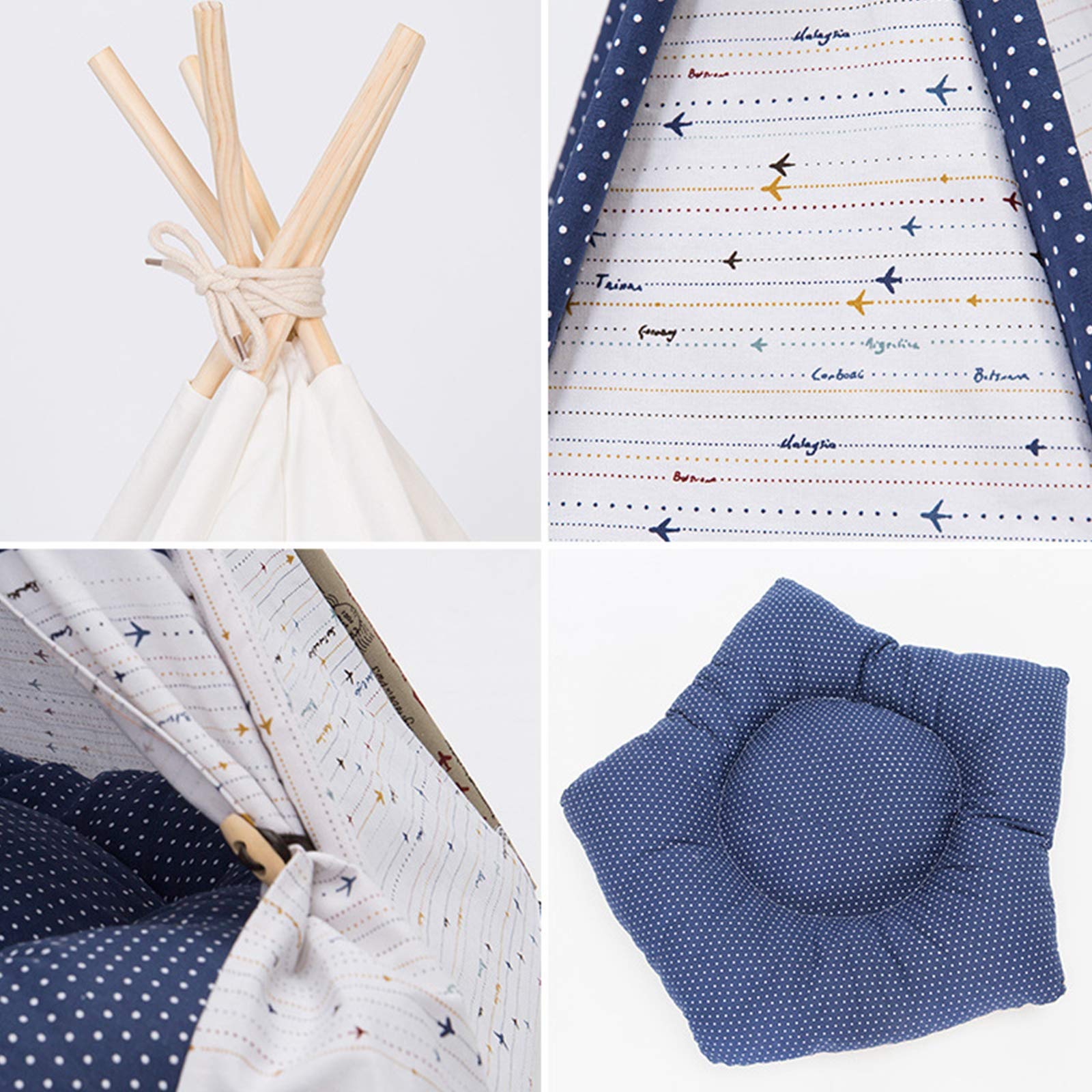 Pet teepee with star pattern and a sleeping dog inside